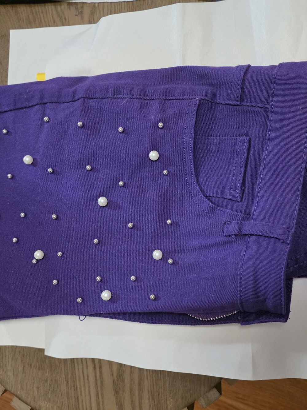 Purple Pearl & Stud Embellished Jeans